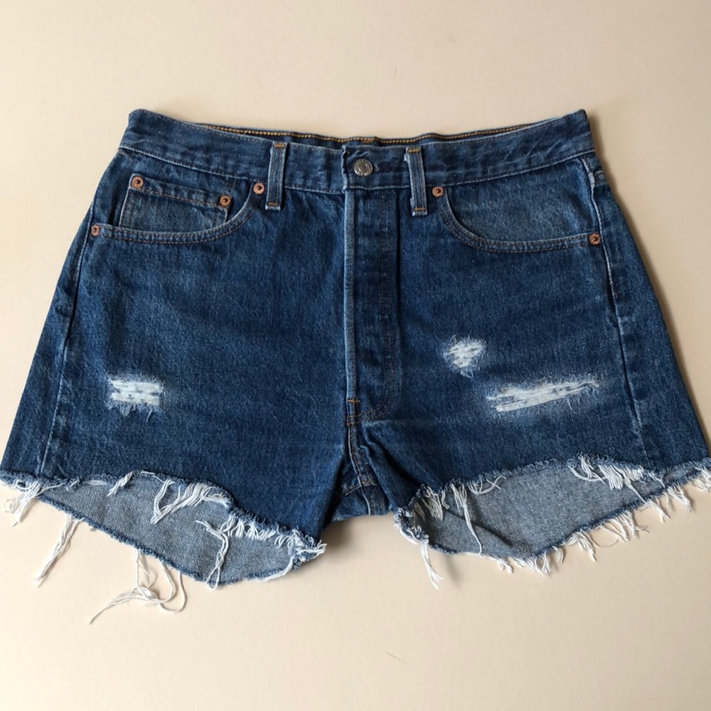 Levi 501 Blue Distressed Cut Off Shorts